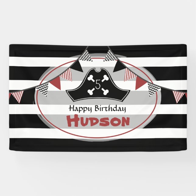 Banderoles Casquette pirate Noir + Blancs Anniversaire (Horizontal)