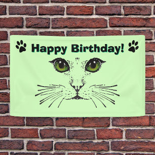 Banderoles Cat Face Whiskers Green Eyes Empreintes de pattes 