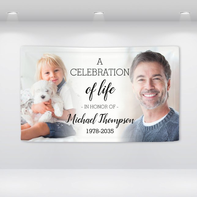 Banderoles Célébration De La Vie Personnalisée 2 Photo Mémori (Celebration Of Life Personalized 2 Photo Memorial Banner
)