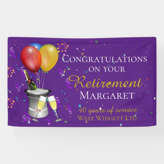Banderoles Célébration de retraite Fizz Félicitations Violet (Horizontal)