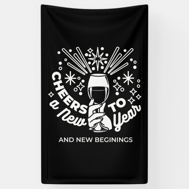 Banderoles Célébrer les nouveaux débuts Vin Verre Illustratio (Vertical)
