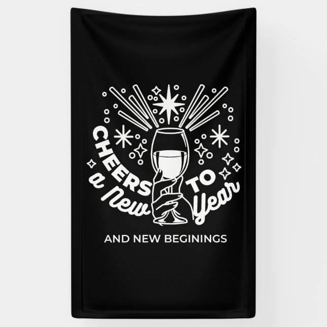 Banderoles Célébrer les nouveaux débuts Vin Verre Illustratio (Vertical)