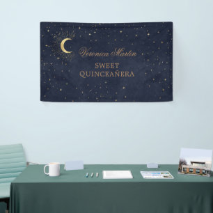 Banderoles céleste lune d'or de minuit Quinceañera bienvenue