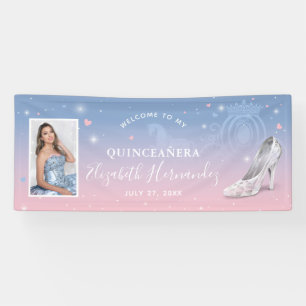 Banderoles Cendrillon Anniversaire Photo Bleu Clair et Rose