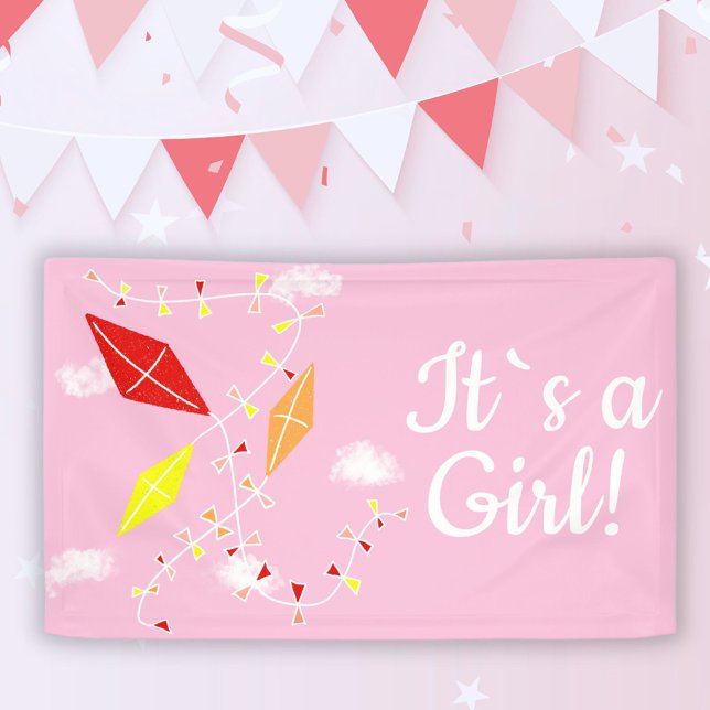 Banderoles Cerfs-volants en rose ciel C`est un Baby shower fé (Créateur téléchargé)