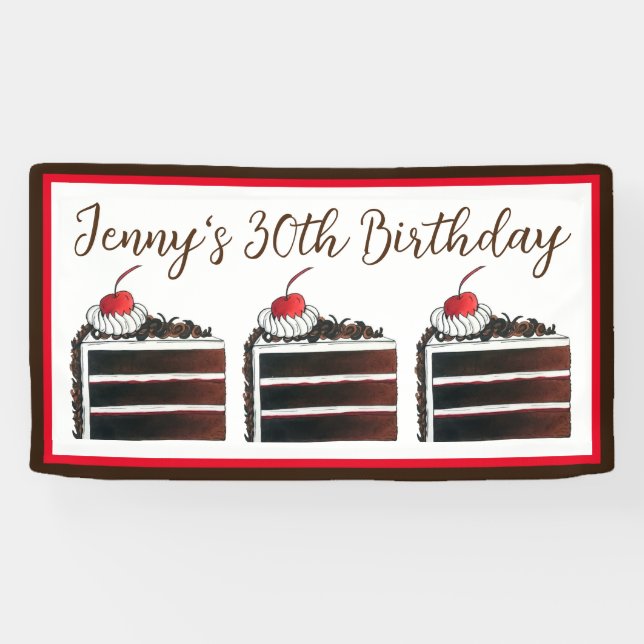 Banderoles Cerise Forêt-Noire Gâteau Slice Anniversaire Fête  (Horizontal)
