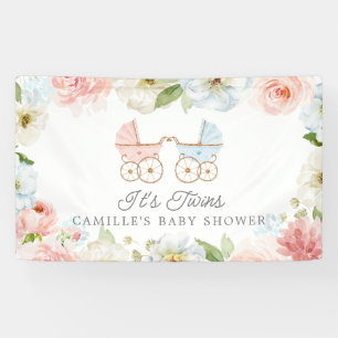 Banderoles C'est une fête prénatale pour des jumeaux Fleurs b