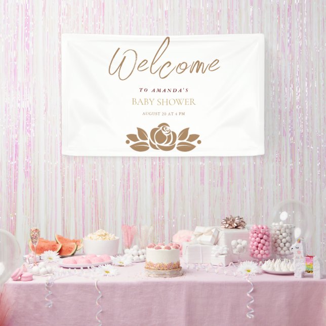 Banderoles C'Est Une Fille Baby shower Floral Blanc Or (Fête)