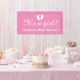 Banderoles C'est une fille nom personnalisé baby shower rose 