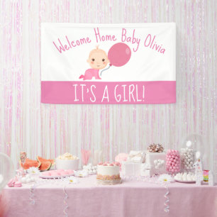 Banderoles C'est une fille rose ballon Bienvenue à la maison 