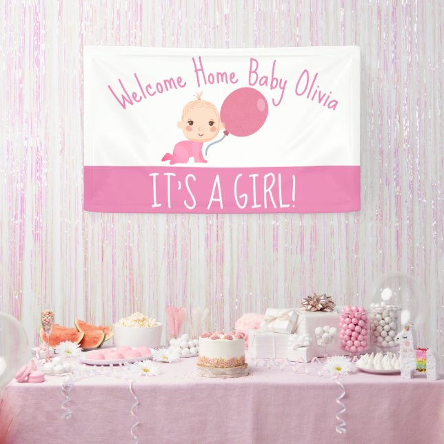 Banderoles C'est une fille rose ballon Bienvenue à la maison  (Fête)