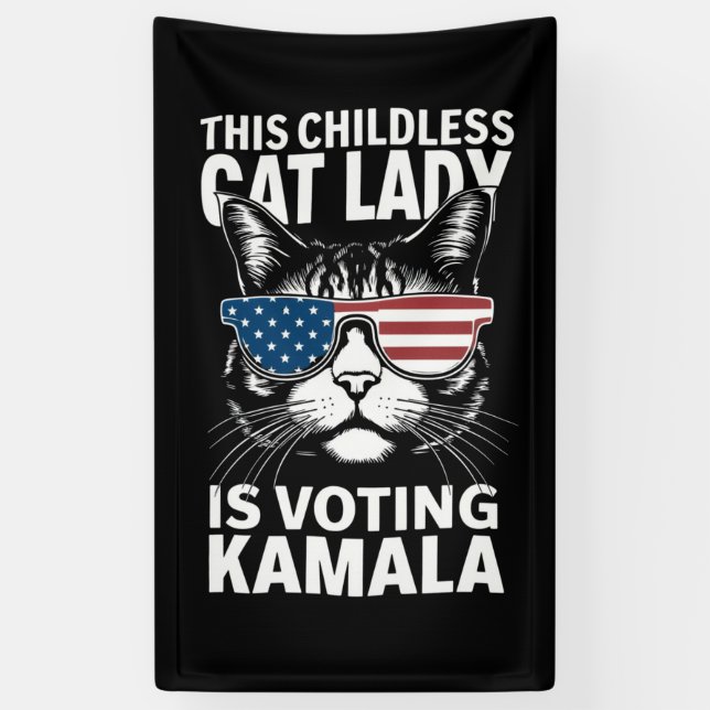 Banderoles Cette dame aux chats sans enfants vote Kamala-Harr (Vertical)