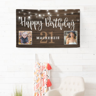 Banderoles Chaîne rustique illumine Bois Photo Anniversaire