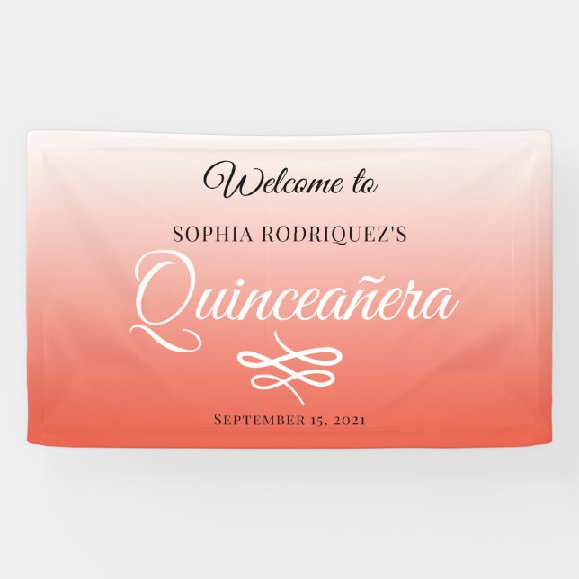 Banderoles Chaleureux Orange Quinceañera 15e anniversaire Bie (Horizontal)
