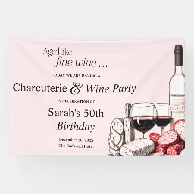 Banderoles Charcuterie et vin rouge 50e anniversaire Blush (Horizontal)
