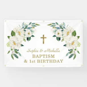 Banderoles Charm Blanc Floral Gold Cross Affiche de bienvenue