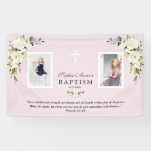 Banderoles Charme Aquarelle Blanc Floral Baptême Girl Photo
