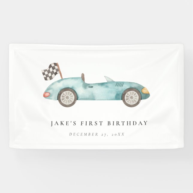 Banderoles Charming Blue Race Car Anniversaire (Horizontal)