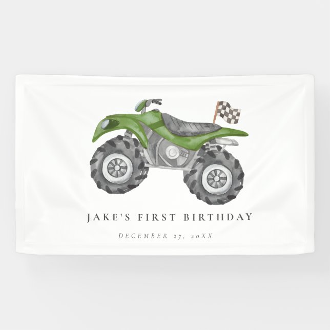 Banderoles Charming Green Quad Bike Anniversaire (Horizontal)