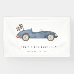 Banderoles Charming Navy Blue Race Car Anniversaire