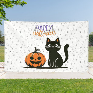 Banderoles Chat de Halloween heureux & citrouille