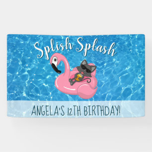 Banderoles Chat en Flamant rose avec Pineappy Birthday Pool P