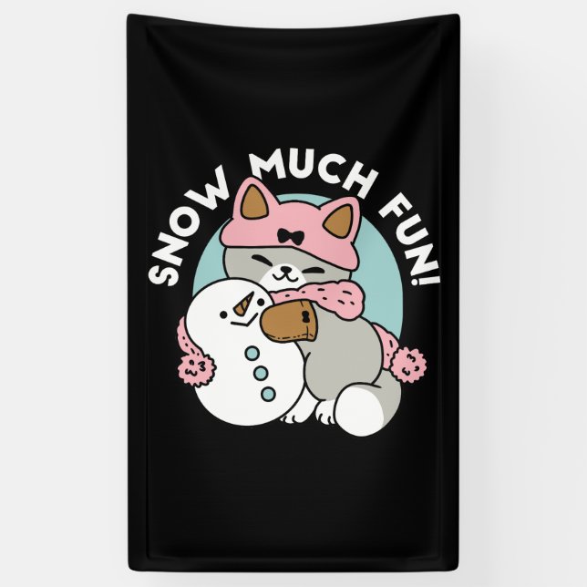 Banderoles Chat mignon en Engin à neige avec Art Snowman (Vertical)
