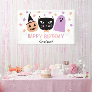 Banderoles Chat Noir Cute Halloween Nom Anniversaire Bannièr