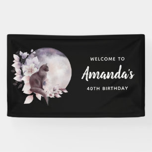 Banderoles Chat noir par une Pleine lune magique Anniversaire