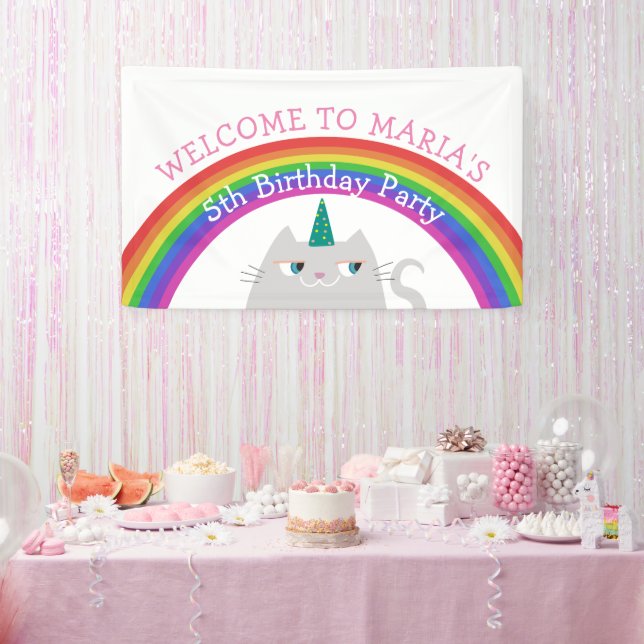 Banderoles Chat Unicorn Fille Anniversaire (Fête)