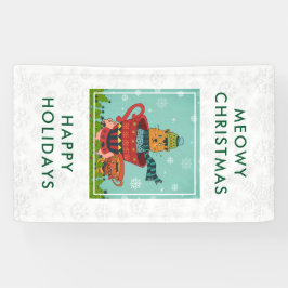Banderoles Chat Whimsical assis dans un thé Noël