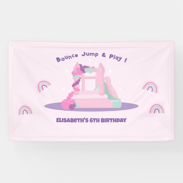 Banderoles Château de Maison de Bounce Rose Anniversaire (Horizontal)