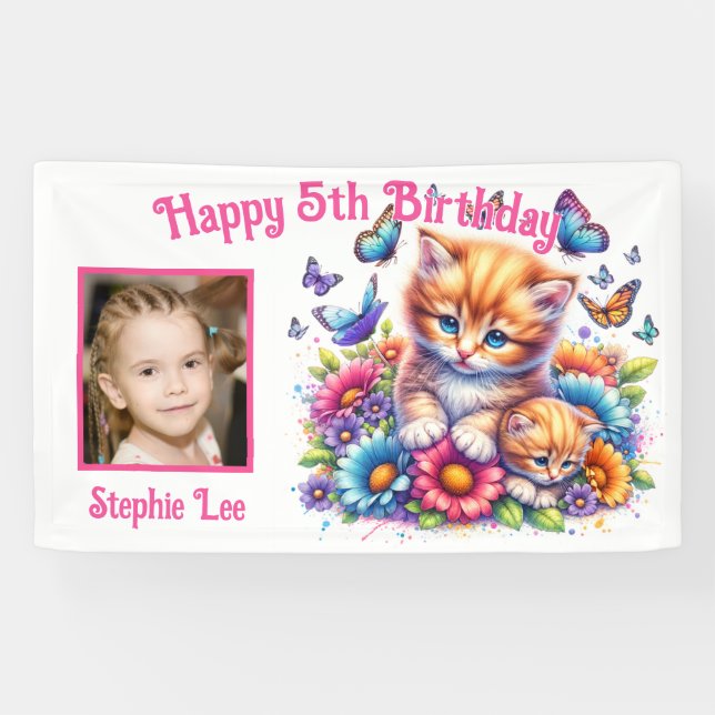 Banderoles Chatons, Papillons, Fleurs & Photo (Horizontal)