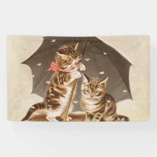 Banderoles Chatons vintage sous parapluie art de chat antique