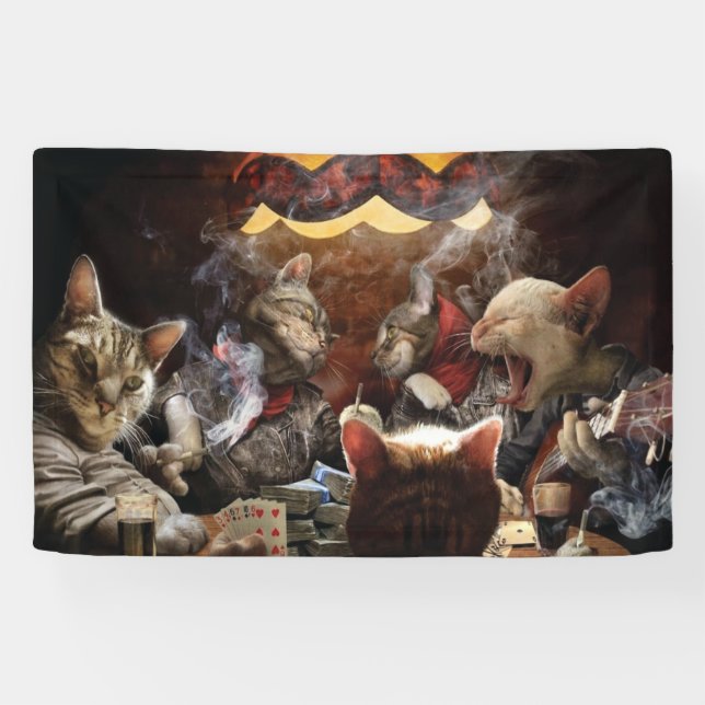 Banderoles Chats jouant au poker (Horizontal)