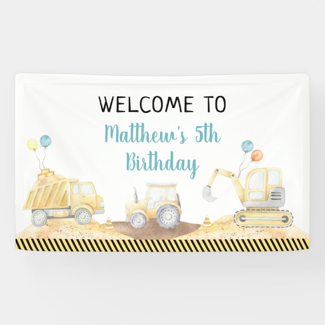 Banderoles Chaudron de camion de construction Anniversaire (Horizontal)