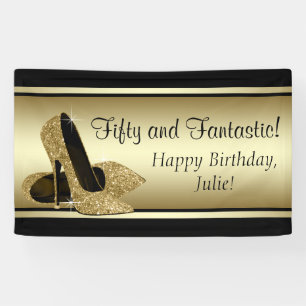 Banderoles Chaussure à talon haut en or noir pour fête d'anni