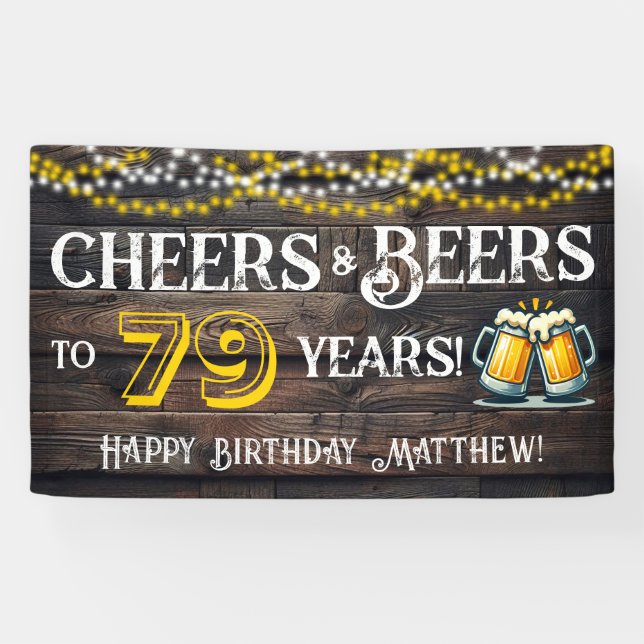 Banderoles Cheers and Beers to 79 Years Birthday Party Banner (Horizontal)