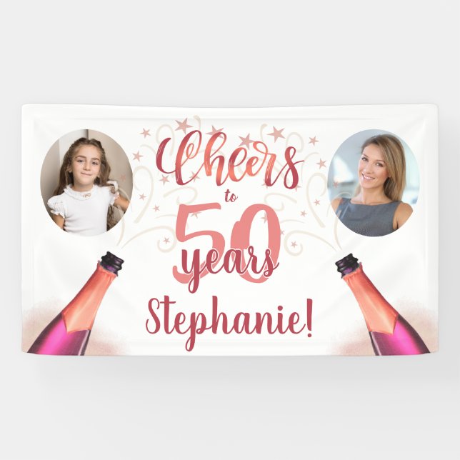 Banderoles CHEERS D'Anniversaire À # ANS Rose Gold 2 Photo (Horizontal)