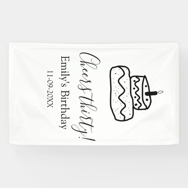 Banderoles Cheers thirty birthday cake black scribble hand (Horizontal)