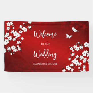 Banderoles Cherry Blossoms White Red Wedding Welcome
