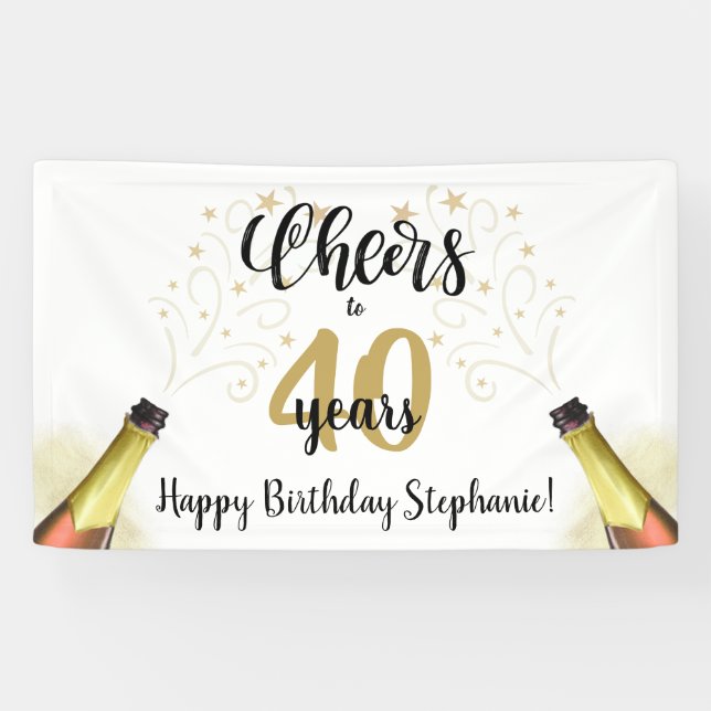 Banderoles CHERS D'Anniversaire À # ANNÉES Black Gold Script (Horizontal)