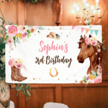 Cheval Anniversaire Fille Cowgirl Rose Floral Part