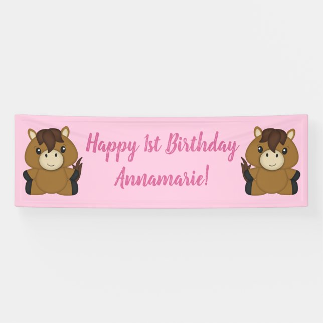 Banderoles Cheval Anniversaire Pink (Horizontal)