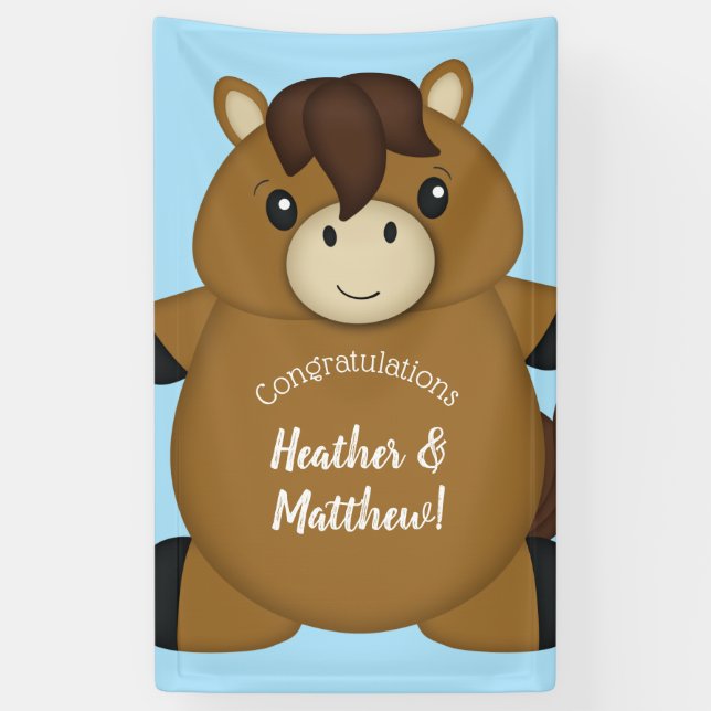 Banderoles Cheval Baby shower Blue Boy (Vertical)