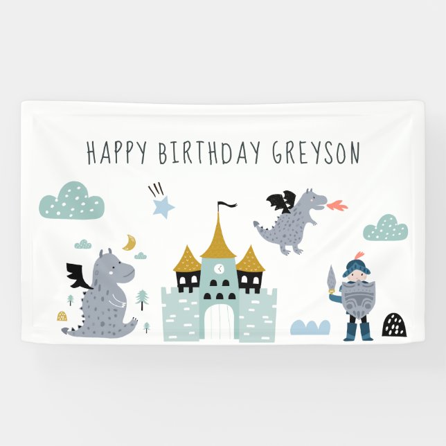 Banderoles Chevaliers & Dragons | Bienvenue pour un anniversa (Horizontal)