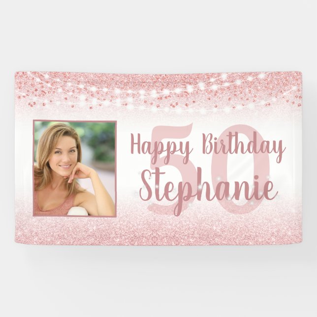 Banderoles Chic Anniversaire Rose Gold Parties scintillant Lu (Horizontal)