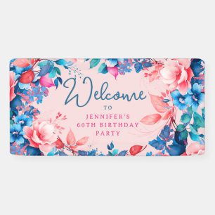 Banderoles Chic Aquarelle Floral 60e Anniversaire Fête Blush