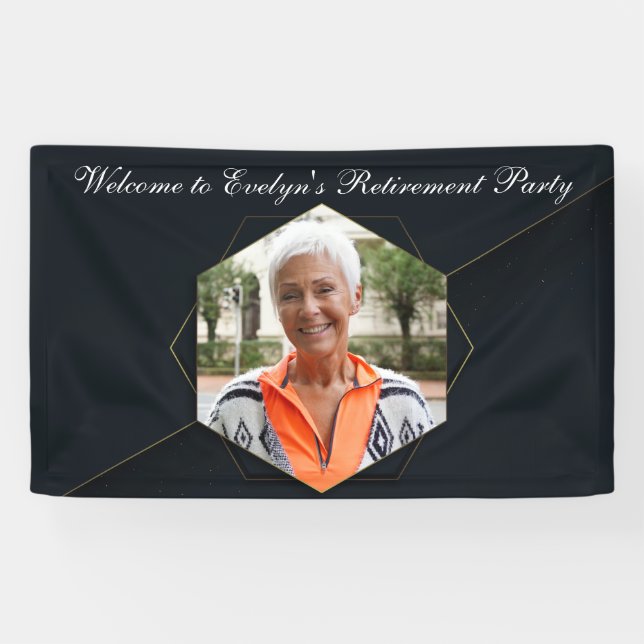 Banderoles Chic Black Gold Custom Retirement Party Photo (Horizontal)