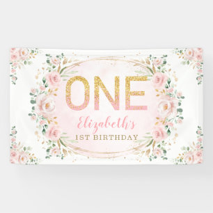 Banderoles Chic Blush Gold Pink Floral 1er anniversaire